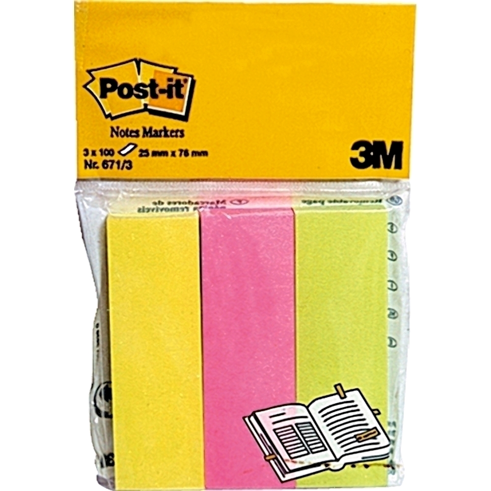 Page marker Post-it neon 3 culori 25 x 76 mm 300 file