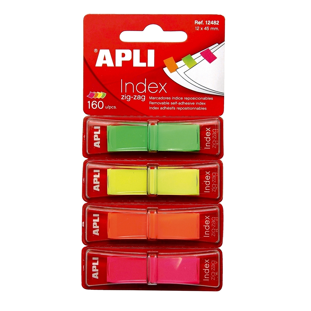 Index Apli autoadeziv zig-zag 12 x 45 mm 4 culori fluorescente (verde galben portocaliu roz)