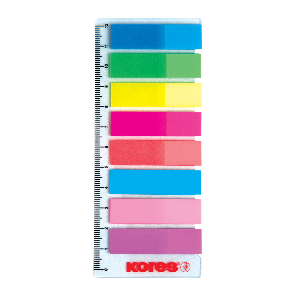 Index Kores autoadeziv plastic 12 x 45 mm 8 culori x 25 file/culoare