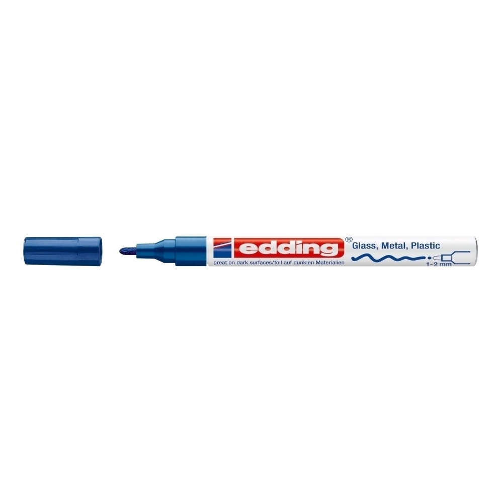 Marker permanent Edding 751 cu vopsea  corp metalic  varf rotund  1-2 mm  albastru