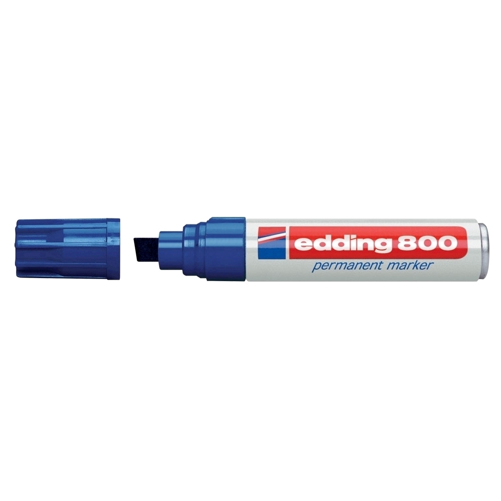 Marker permanent Edding 800  corp aluminiu  varf retezat  4-12 mm  albastru