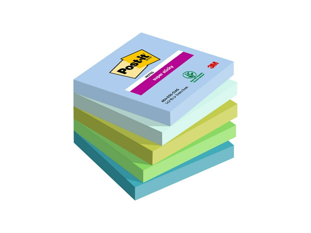 Notes adeziv Super Sticky 76 x 76 mm 90 file x 5 culori asortate Post-It