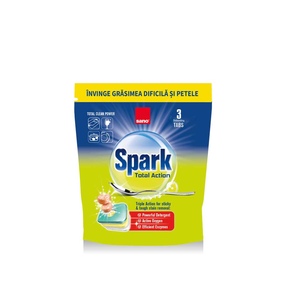 Detergent Tablete pentru Masina de Spalat Vase 3 buc SANO SPARK TOTAL ACTION