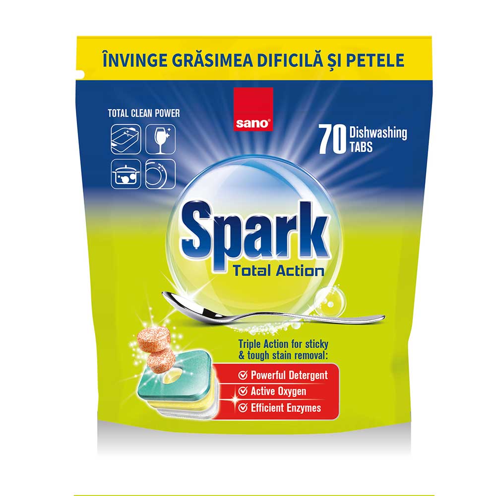 Detergent Tablete pentru Masina de Spalat Vase 70 buc SANO SPARK TOTAL ACTION